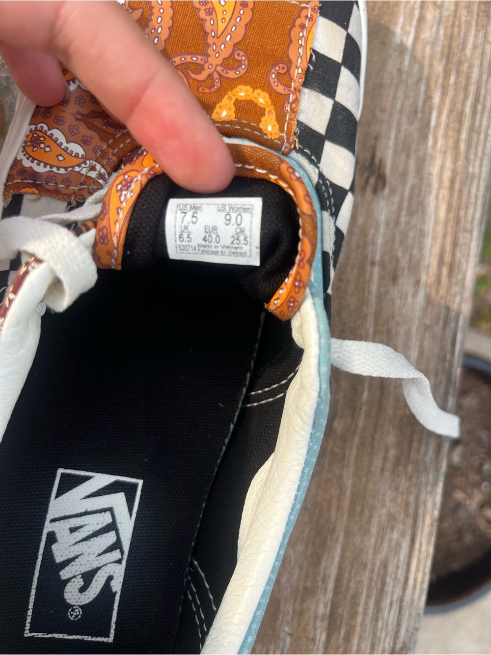 Vans Patchwork Checkerboard Low-Top Sneakers in Black, White, Brown, Tan, Blue - Picture 3 of 3